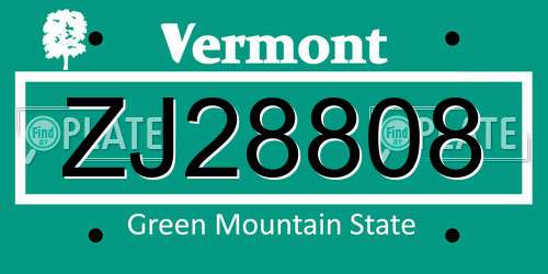 ZJ28808 Vermont License Plate