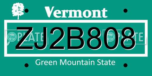ZJ2B808 Vermont License Plate