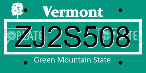ZJ2S508 Vermont License Plate