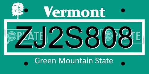 ZJ2S808 Vermont License Plate