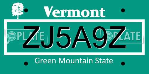 ZJ5A9Z Vermont License Plate