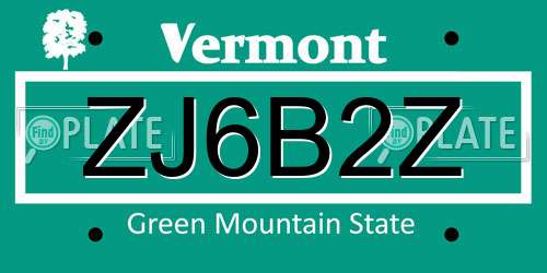ZJ6B2Z Vermont License Plate