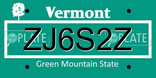 ZJ6S2Z Vermont License Plate