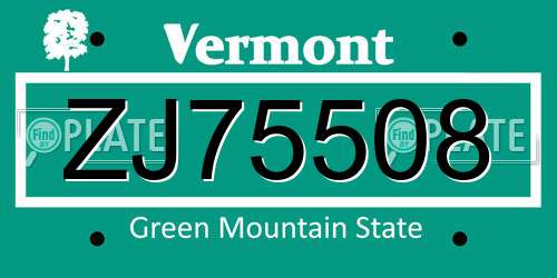 ZJ75508 Vermont License Plate
