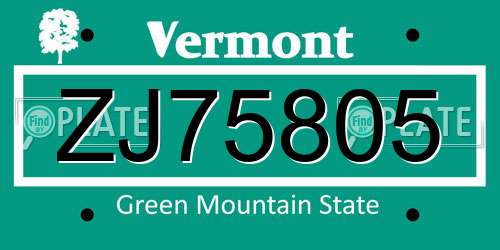 ZJ75805 Vermont License Plate