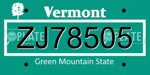 ZJ78505 Vermont License Plate