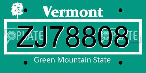 ZJ78808 Vermont License Plate
