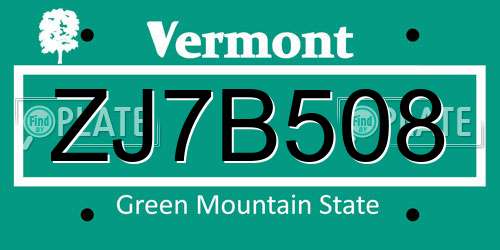ZJ7B508 Vermont License Plate
