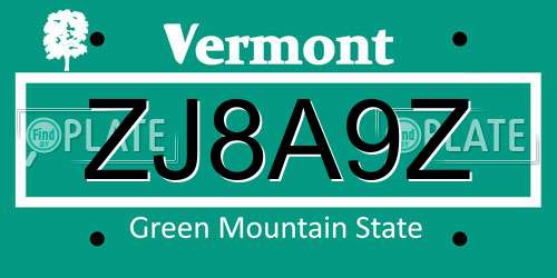 ZJ8A9Z Vermont License Plate