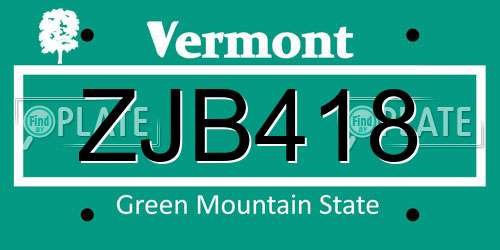 ZJB418 Vermont License Plate