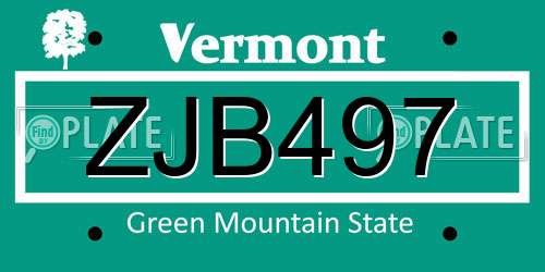 ZJB497 Vermont License Plate