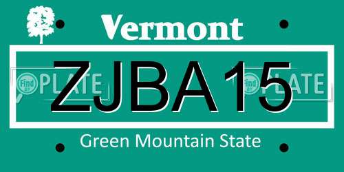 ZJBA15 Vermont License Plate