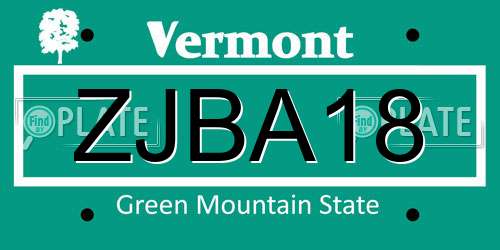 ZJBA18 Vermont License Plate