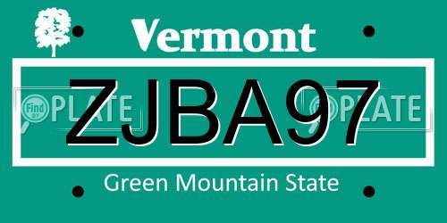 ZJBA97 Vermont License Plate