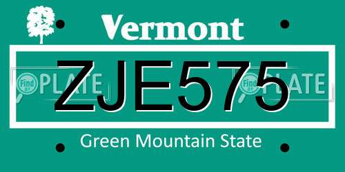 ZJE575 Vermont License Plate