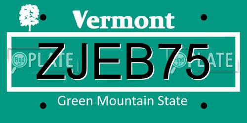 ZJEB75 Vermont License Plate