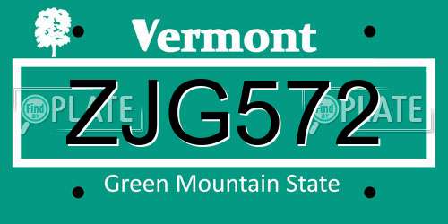 ZJG572 Vermont License Plate