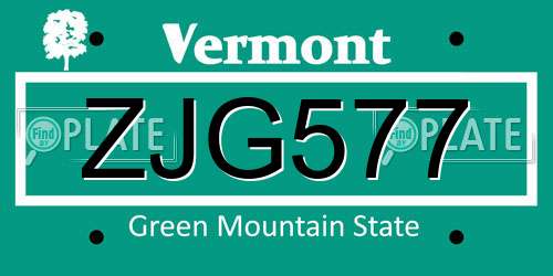 ZJG577 Vermont License Plate