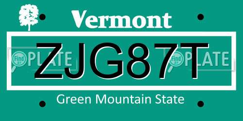 ZJG87T Vermont License Plate