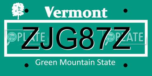 ZJG87Z Vermont License Plate
