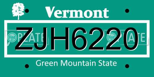 ZJH6220 Vermont License Plate