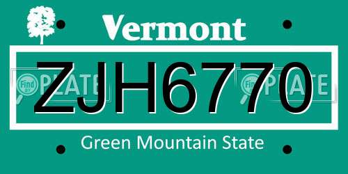 ZJH6770 Vermont License Plate
