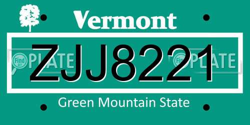 ZJJ8221 Vermont License Plate