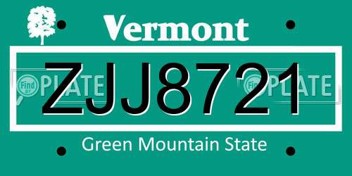 ZJJ8721 Vermont License Plate