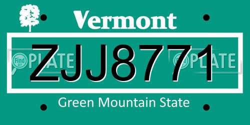 ZJJ8771 Vermont License Plate