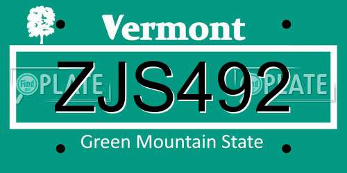 ZJS492 Vermont License Plate
