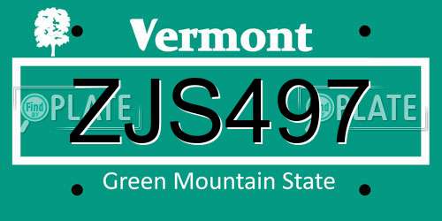 ZJS497 Vermont License Plate