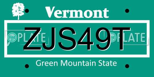 ZJS49T Vermont License Plate