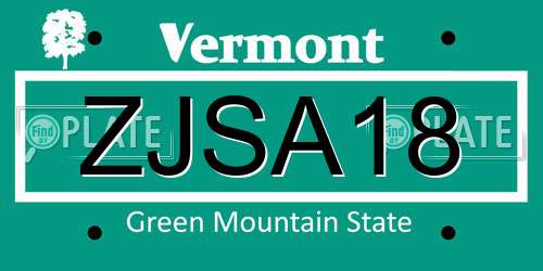 ZJSA18 Vermont License Plate