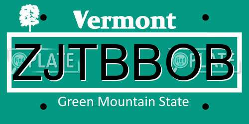 ZJTBBOB Vermont License Plate