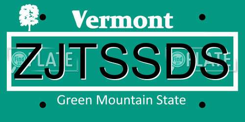 ZJTSSDS Vermont License Plate
