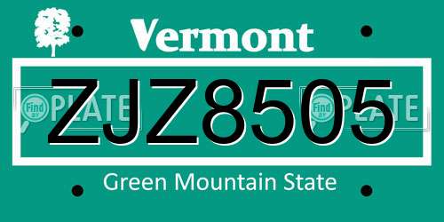 ZJZ8505 Vermont License Plate