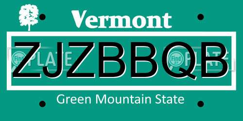 ZJZBBQB Vermont License Plate