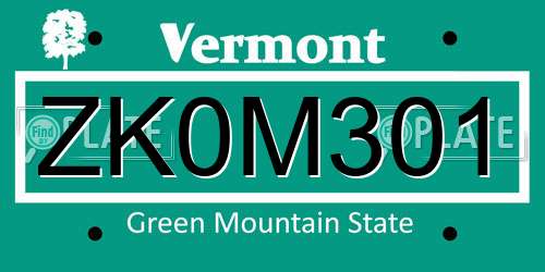 ZK0M301 Vermont License Plate