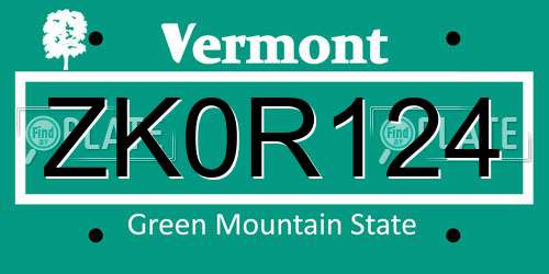 ZK0R124 Vermont License Plate