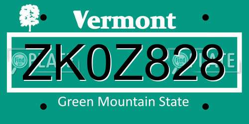 ZK0Z828 Vermont License Plate