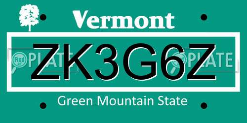 ZK3G6Z Vermont License Plate