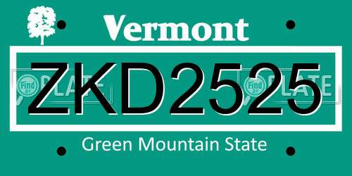 ZKD2525 Vermont License Plate
