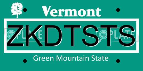 ZKDTSTS Vermont License Plate