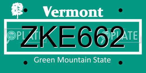 ZKE662 Vermont License Plate