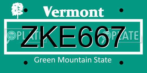 ZKE667 Vermont License Plate