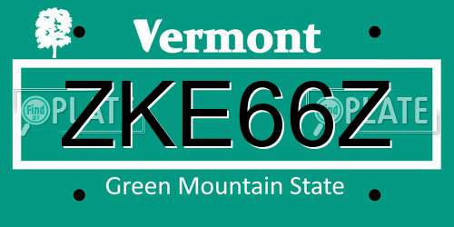 ZKE66Z Vermont License Plate