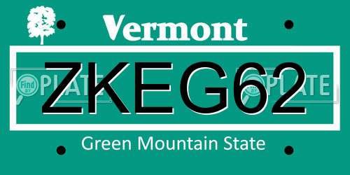 ZKEG62 Vermont License Plate
