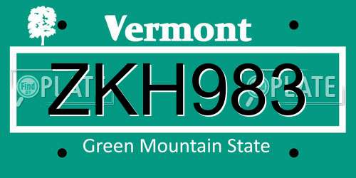 ZKH983 Vermont License Plate