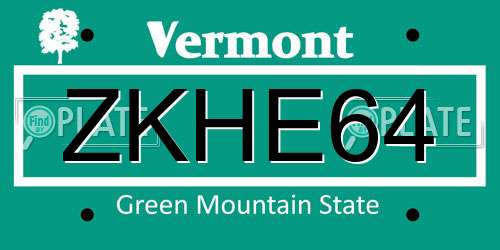 ZKHE64 Vermont License Plate