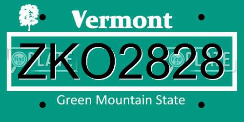 ZKO2828 Vermont License Plate
